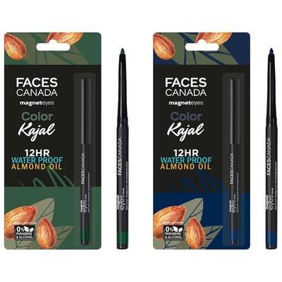 FACESCANADA Magneteyes Color Pencil Kajal - Green Appreciation 02 & Magneteyes Color Kajal - Blue Motivation 01, Matte Finish