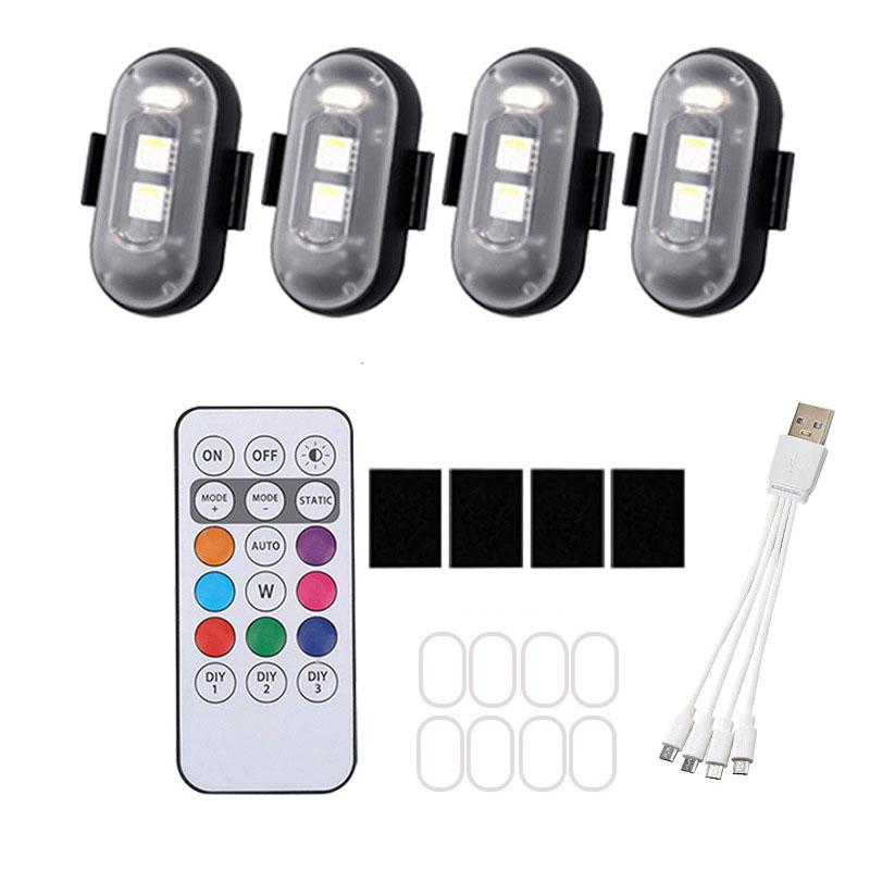 

4PCS Car Strobe Light 8Color Remote Motorcycle Flash Led Anti-collision Warning Lamp Waterproof Wireless Remote Control For Bike