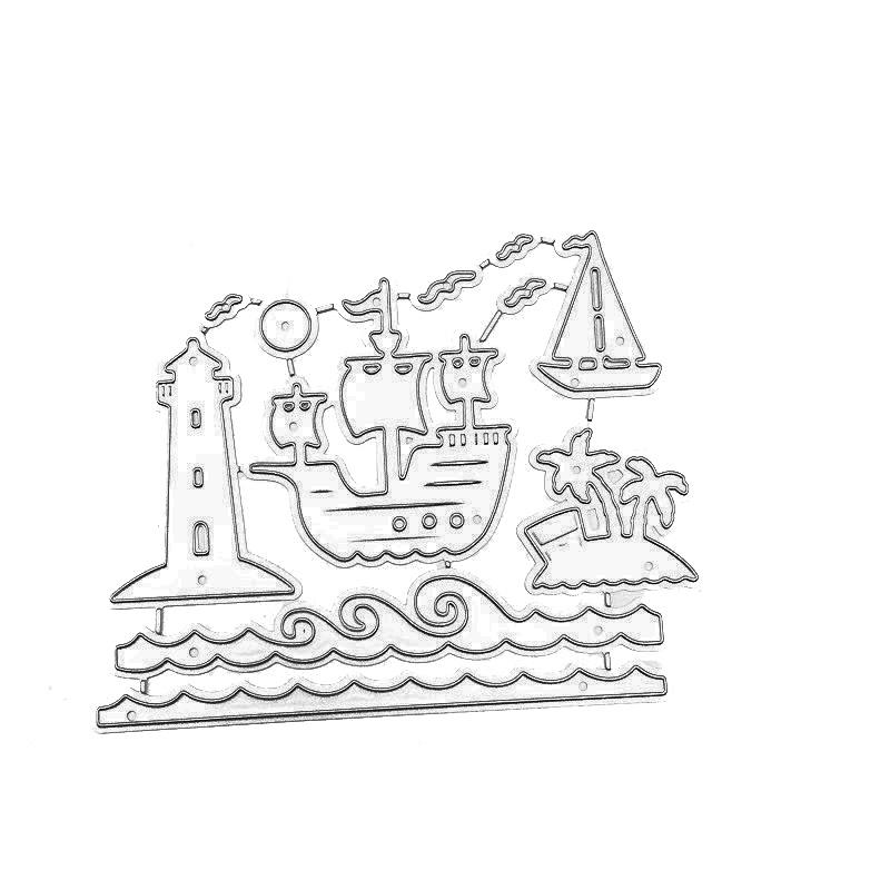 Far cu navigație Călare pe vânt și valuri Model norocos Scrapbooking Craft Die 3D DIY Festival Creare de cărți