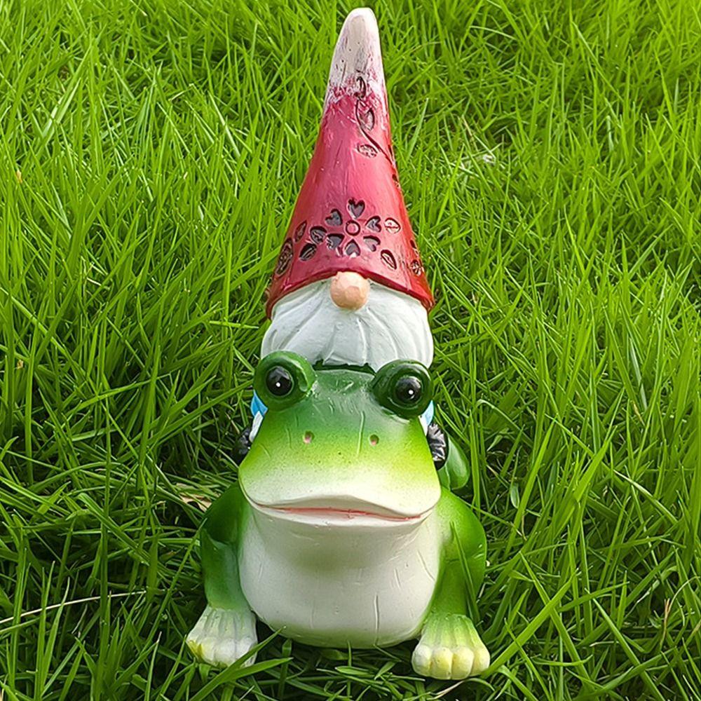 Cartoon Gnome Riding Frog Statue Resin Crafts Dwarf Sculpture Durable Garden Gnomes Figurine Home