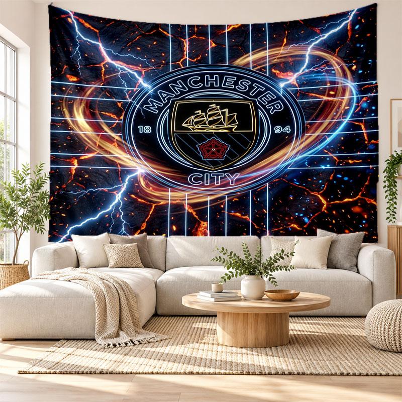 Arazzo da Parete Manchester City, Tessuto Morbido da Appendere, Sfondo Decorativo per Camera da Letto, Arte da Parete per la Casa