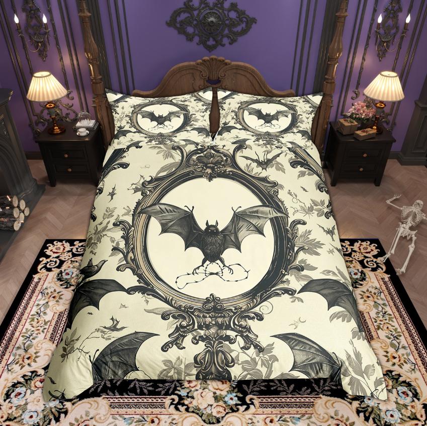 Homewish Halloween Crow Duvet Cover Set Botanical Plant Bedding Set Hippie Floral Flower Bed Set