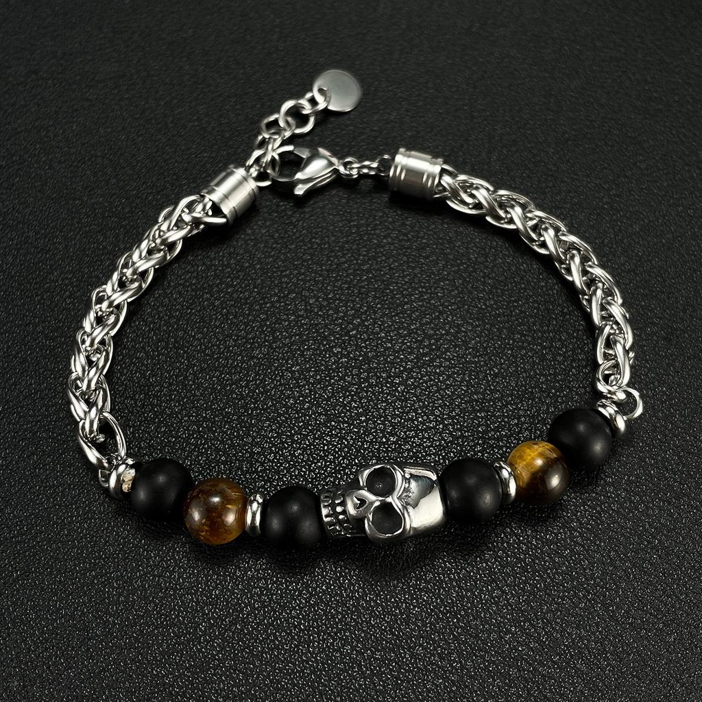 Eye of the tiger Beads Bracelet Hip-hop Skeleton Stone Bracelets Bulk Vintage Hand Accessories for Man ALN25123005