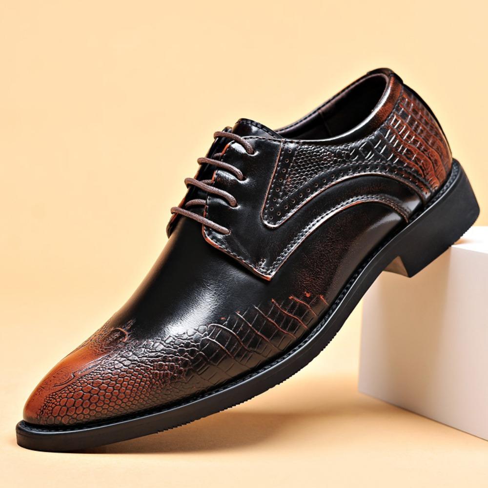 Mens Dress Shoes Business Casual Crocodile Embossed Pointed Toe Large Size Leather Shoes