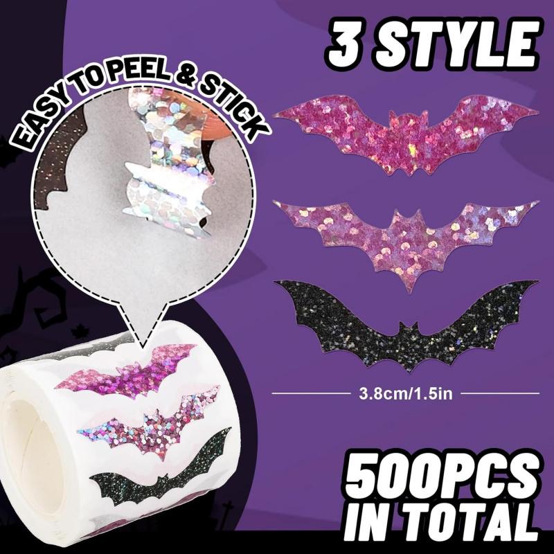 500Pcsrollhalloween Laser Bat Stickersstickers For Party Gifts Decoration Notebook Journals Scrapbooking Stickers