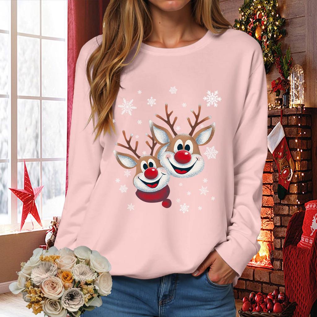 Sweat-shirt pull-over à manches longues décontracté à la mode pour femmes, coupe ample, imprimé de Noël, col rond