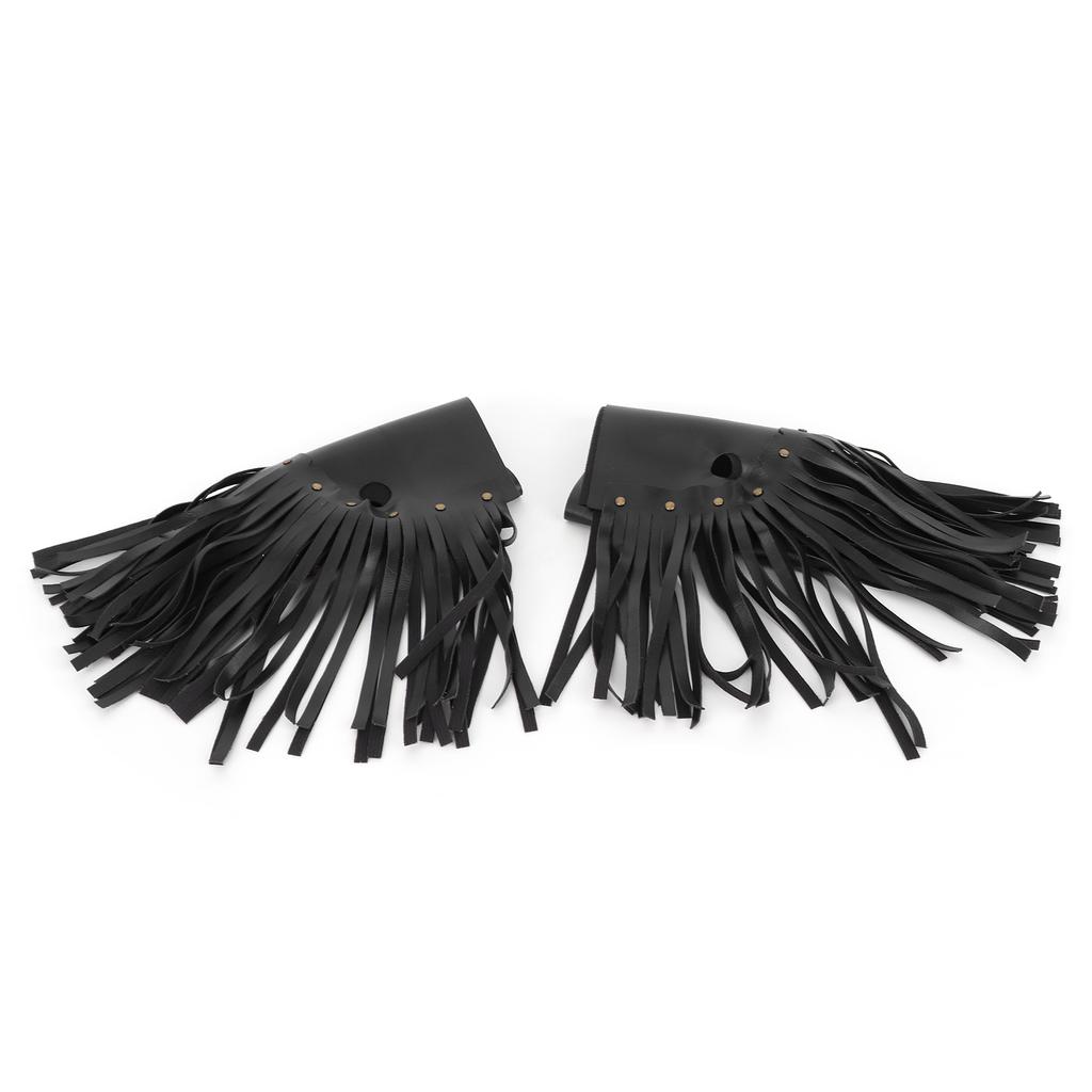 2Pcs Motorcycle Floorboard Fringe PU Leather Cover Universal Foot Pedal Tassel Black