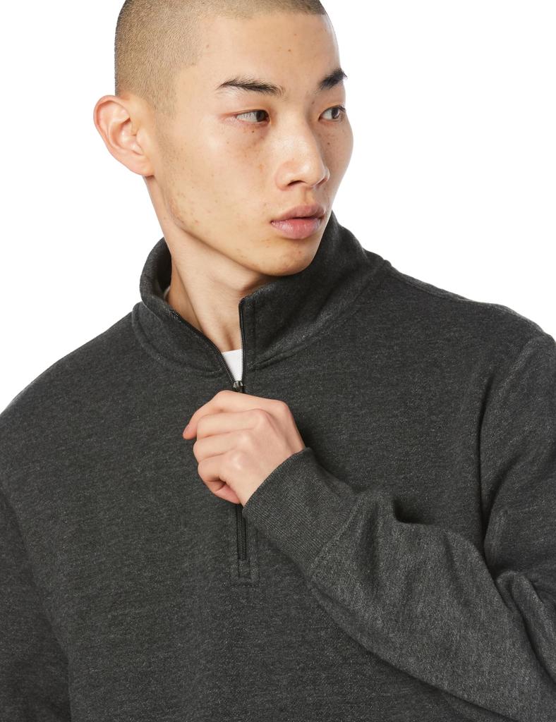 Amazon Essentials Men's Quarter-Zip Fleece Pullover Sweatshirt, Long Sleeve, Heather Charcoal, Size L