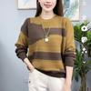 Women's Spring and Autumn Contrast Color Fashion All-match Sweater Sweater Casual Round Neck Long-sleeved Sweater