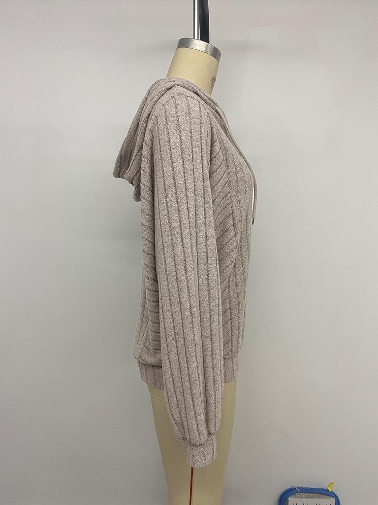 2026 Autumn/Winter Ribbed Knitwear Hooded Top – Lazy Style
