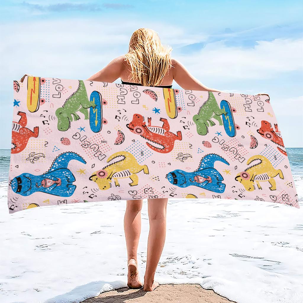 1pc Dinosaur Print Towel Sports Quick-Drying Super Absorbent Camping Towel Super Soft Lightweight Gym Swimming Yoga Beach Towel