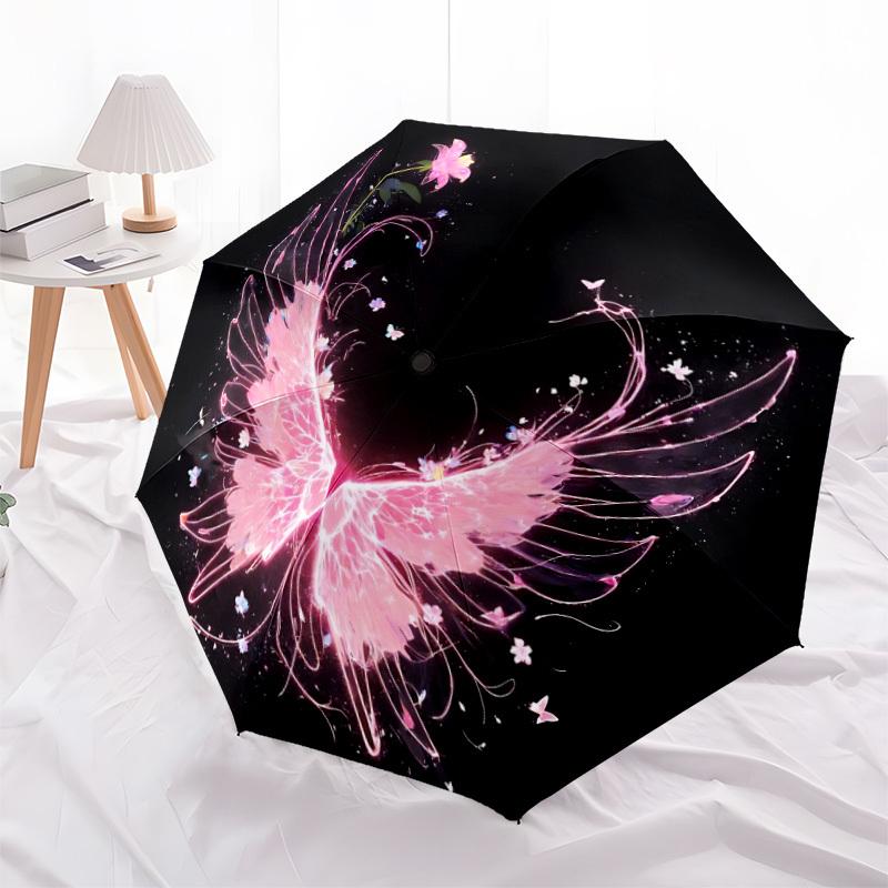 1pc Wings Flowers Automatic Folding Umbrella - Compact 8-Rib Design, Durable Plastic & Iron, Lightweight for Outdoor Daily Use117