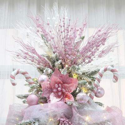 2 Stück Weihnachtsdekoration Künstliche Blumen Glitzer Beeren Weihnachtsbaumschmuck für Heimdekor Neujahr 2026 Partyzubehör