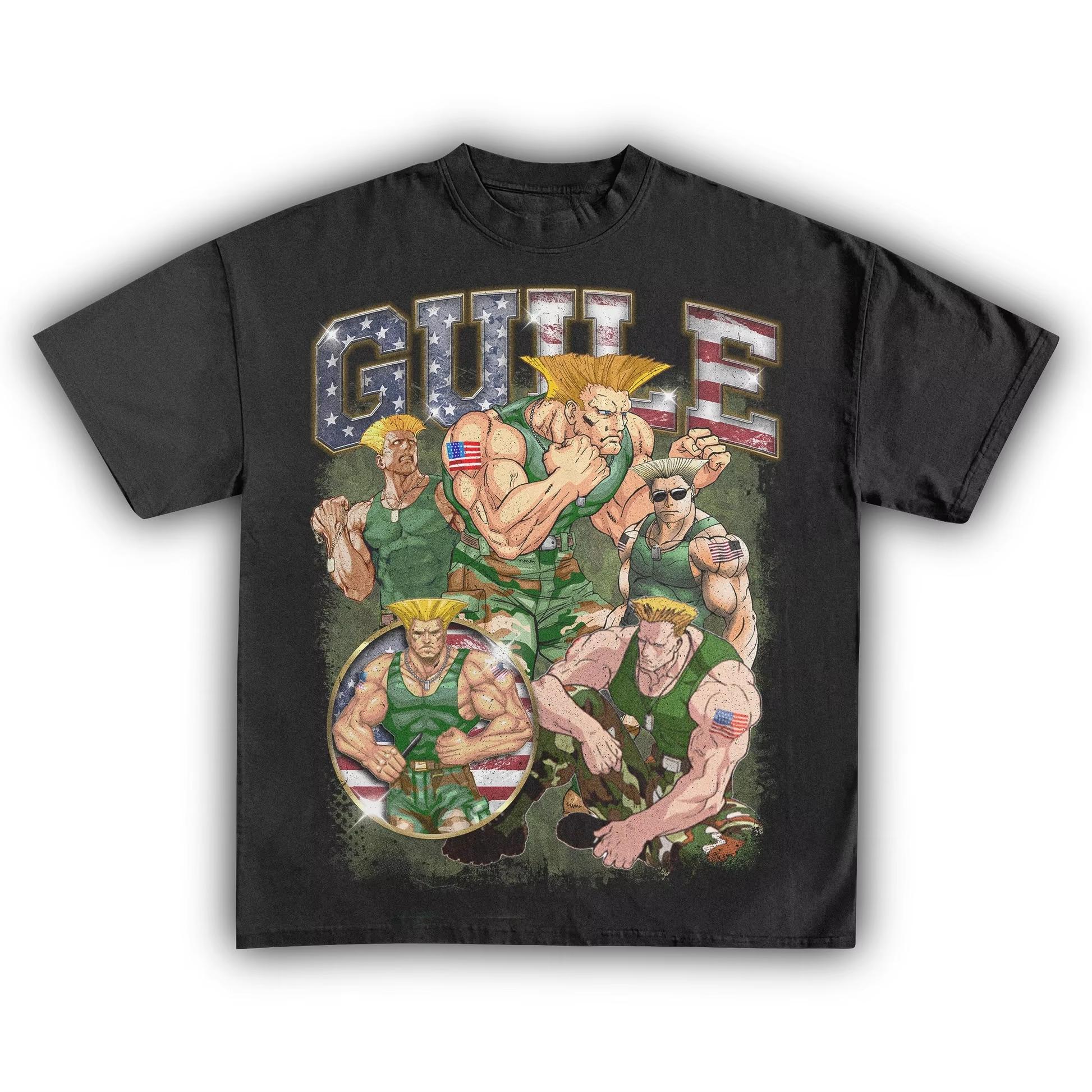 Street Fighter Guile Vintage Game Graphic T-shirt for Men, Casual Pure Cotton Streetwear Women And Men T-shirt 4XL