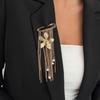 Paper Clip Shape Golden Beaded Tassel Brooch Light Luxury Style Tassel Ornaments  Girl Gift