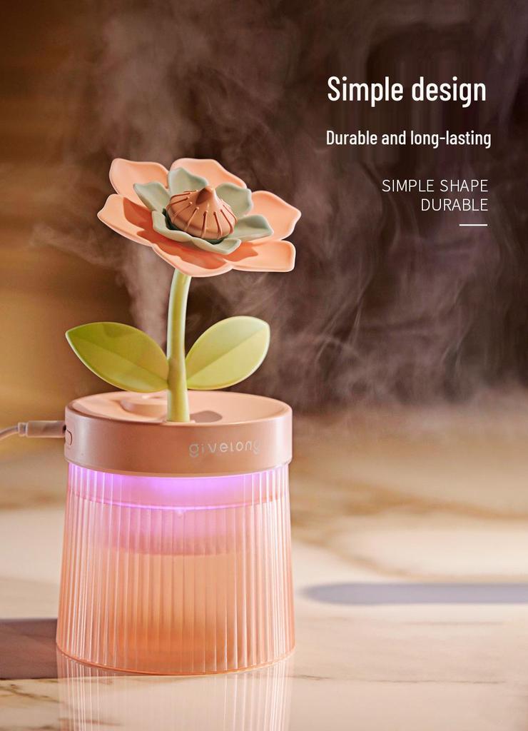 Portable USB Flower Air Humidifier: Low Noise, Small Spray for Home, Bedroom, Desktop, or Car