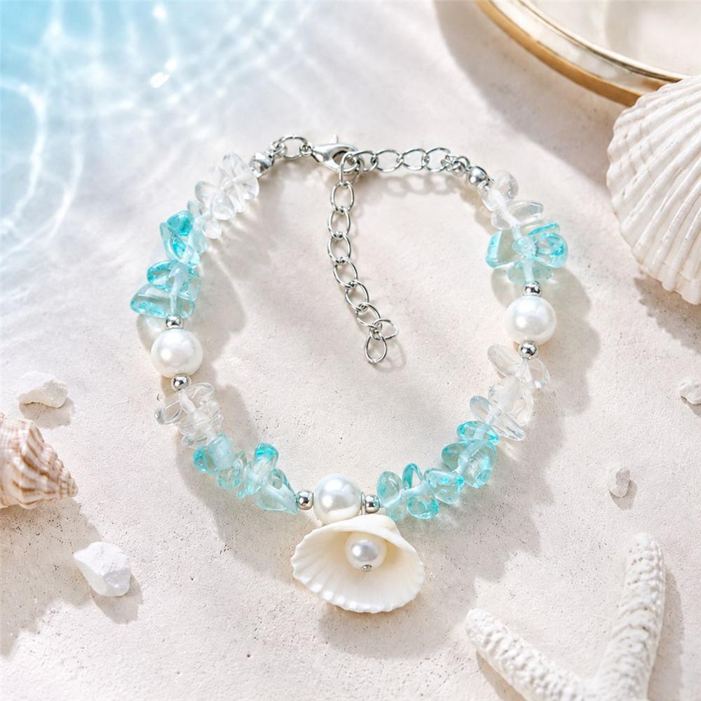 Cute Charm Female Irregular Crystal Pearl Seashell Adjustable Bracelet Silver Color Ocean Vacation Jewelry For Women
