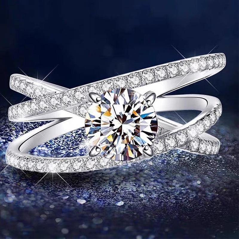 

New Fashion Trendy Womens Imitation Moissanite Three Lives Three Generations Cross Three Layer Open Ring Opening adjustable