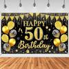 Gefeliciteerd met je 50ste Verjaardag Banner Achtergrond Zwart Goud Verjaardagsbanner Feestdecoratie Achtergrond Mannen en Vrouwen