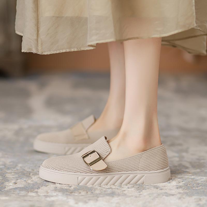 

Новые туфли принцессы, лоферы с круглым носком, на толстой подошве, повседневные туфли на одной педали, тонкие одинарные туфли на плоской подошве из летучей ткани 40