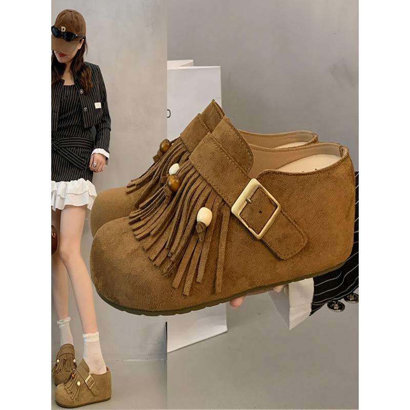 Fashion 7CM Women Mules Shoes Flats Suede Women's Sandals Fringes Summer Fashion Slippers Walking Dress Cozy