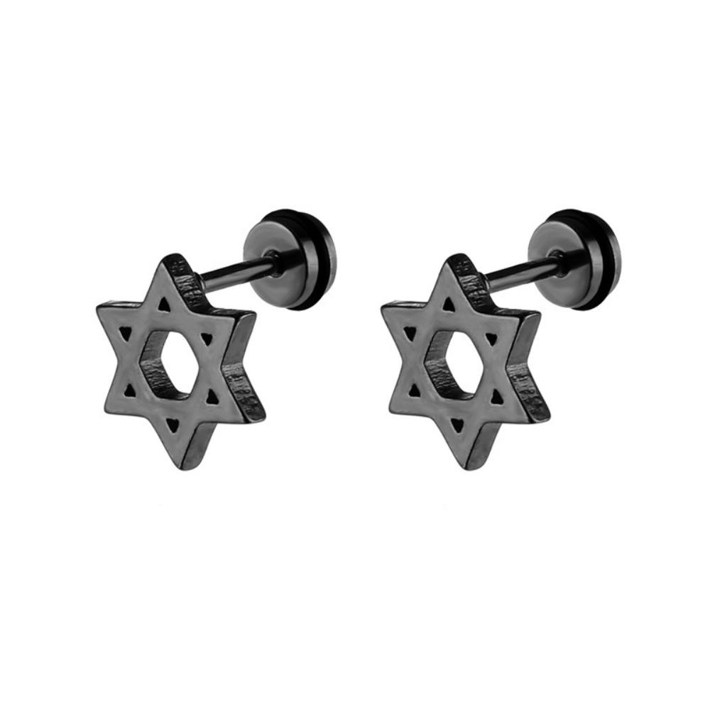 1 Pair Satin Star of David Screw Back Stainless Steel Stud Earrings for Men Women Ear Piercing Jewelery Valentines Couple Gifts