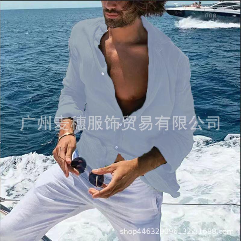 

Fashion Hot-selling Cross-border Men s Casual Shirt Long-sleeved Loose Top Spring and Autumn Shirt XXXL світло-сірого кольору