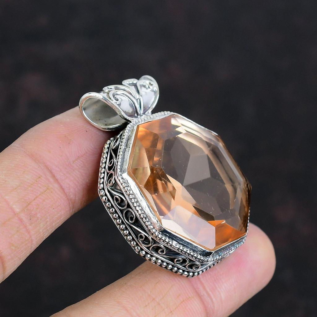Faceted Morganite Pendant Gemstone Vintage Pendant 925 Sterling Silver Pendant Handmade Pendant Very Pretty Morganite Jewelry Gifts For Her