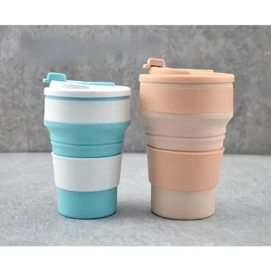 1 Pcs 500ml Portable Folding Coffee Cups For Travel Reusable Silicone Collapsible Cups With Lid Outdoors Camping