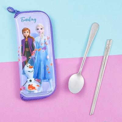 Lilpang Frozen 2 Edelstahl-Löffel + Sicherheits-Reißverschlussetui, gemischte Farben, 1 Set, Löffel + Essstäbchen + Etui