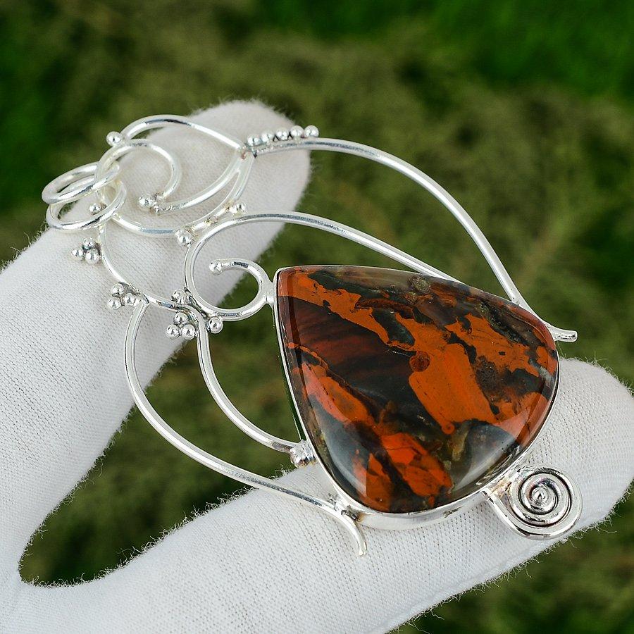 Mothers day Sale Pear Natural Red Snakeskin Jasper Pendant Jewelry 925 Silver