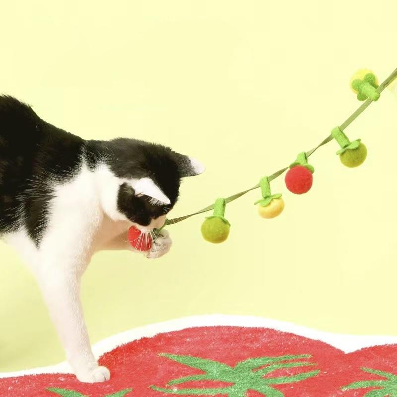 Portable Cartoon Tomato Cat Scratch Toy Plush Teaser Rope with Bell Funny Simulated Fruit Interactive Cat Teaser for Indoor Play