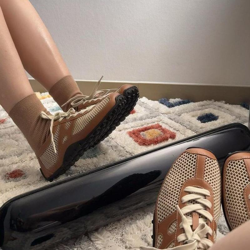 Sheepskin retro hollow casual sports shoes summer woven non-slip mesh breathable flat bottom women