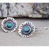 Ethnic Round Flower Earrings for Women Vintage Metal Silver Color Inlaid Green Stone Hook Dangle Earrings Party Jewelry