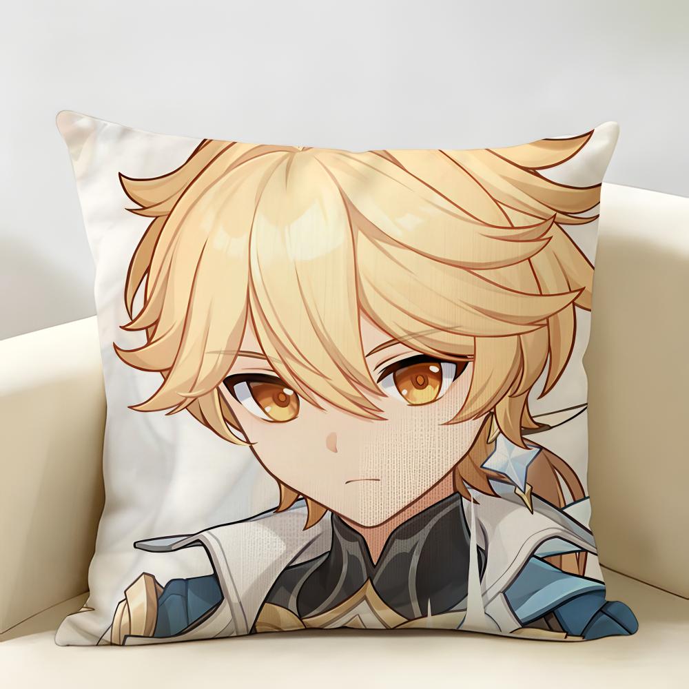 Aether Genshin Game Cushion Cover Natural Linen Organic Fabric DoubleSided Printing Room Sofa Decor Pillow Case