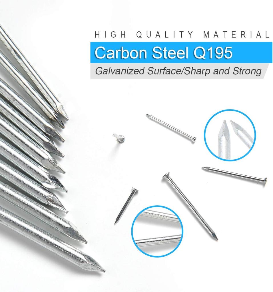 376Pcs Round Nails Woodworking Iron Nails Household Long Cement Wall Foreign Floor Nails Set with Plastic Box