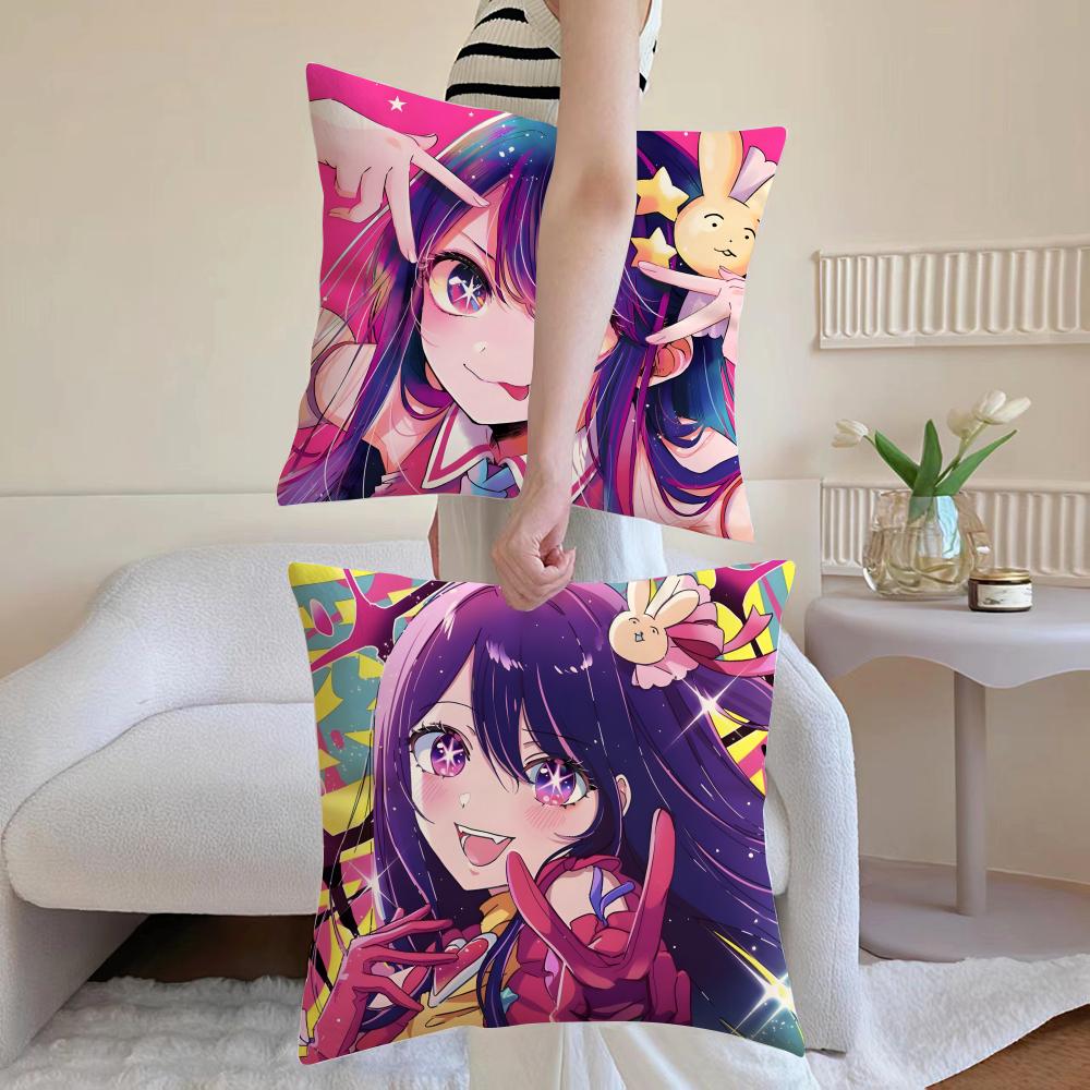 Anime O-Oshi No Ko Cushion Cover Breathable Linen Pillowcase Summer Odorless Eco-Friendly Invisible Zipper Washable