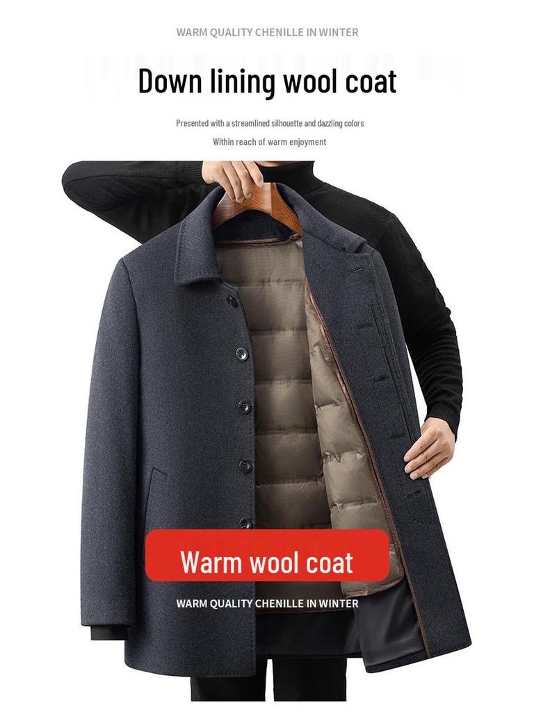 Men's Woolen Coat with Removable Liner - Casual & Business Winter Jacket for Middle-Aged