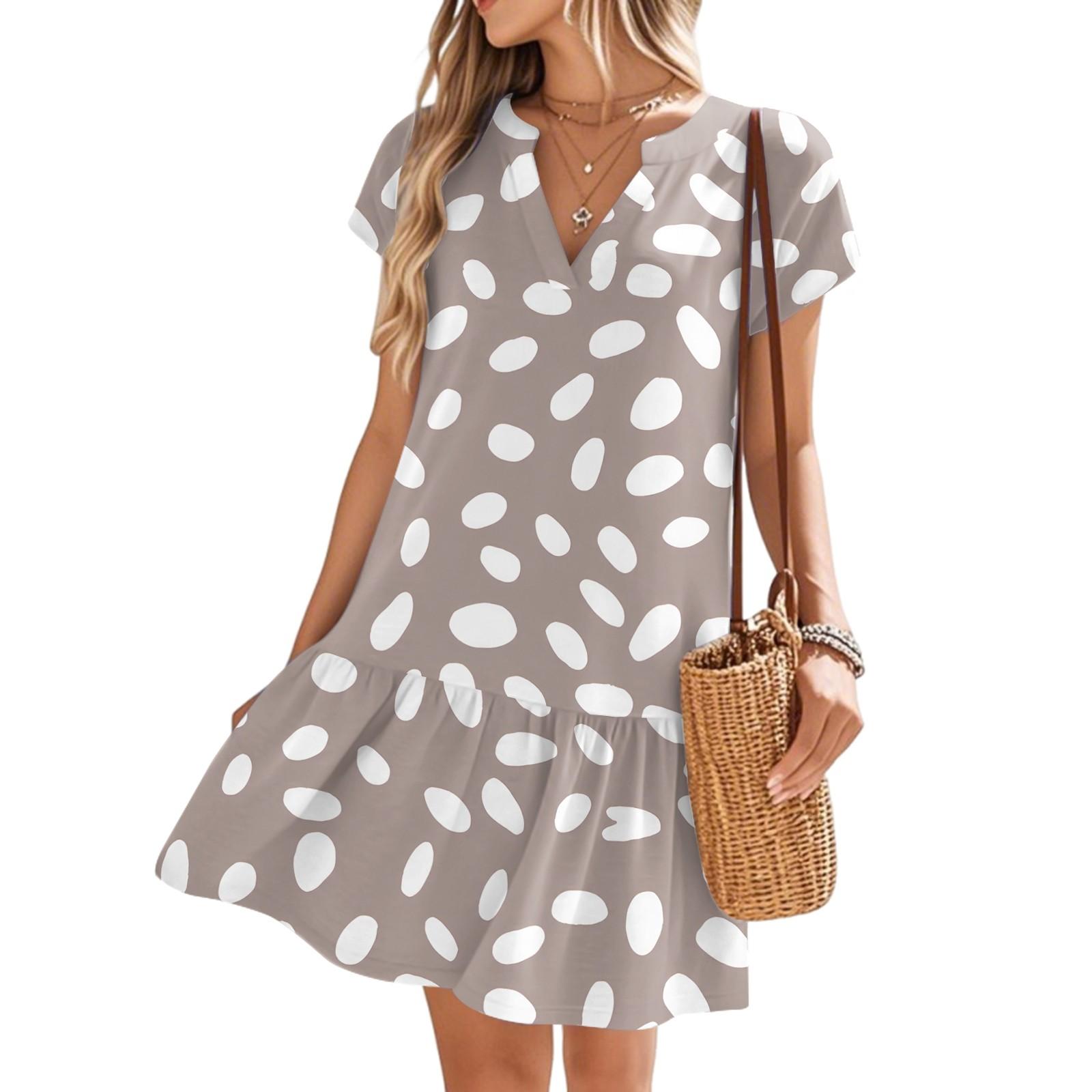 

Женские платья с коротким рукавом и V-образным вырезом с цветочным принтом Свободные повседневные пляжные платья в стиле темперамент L