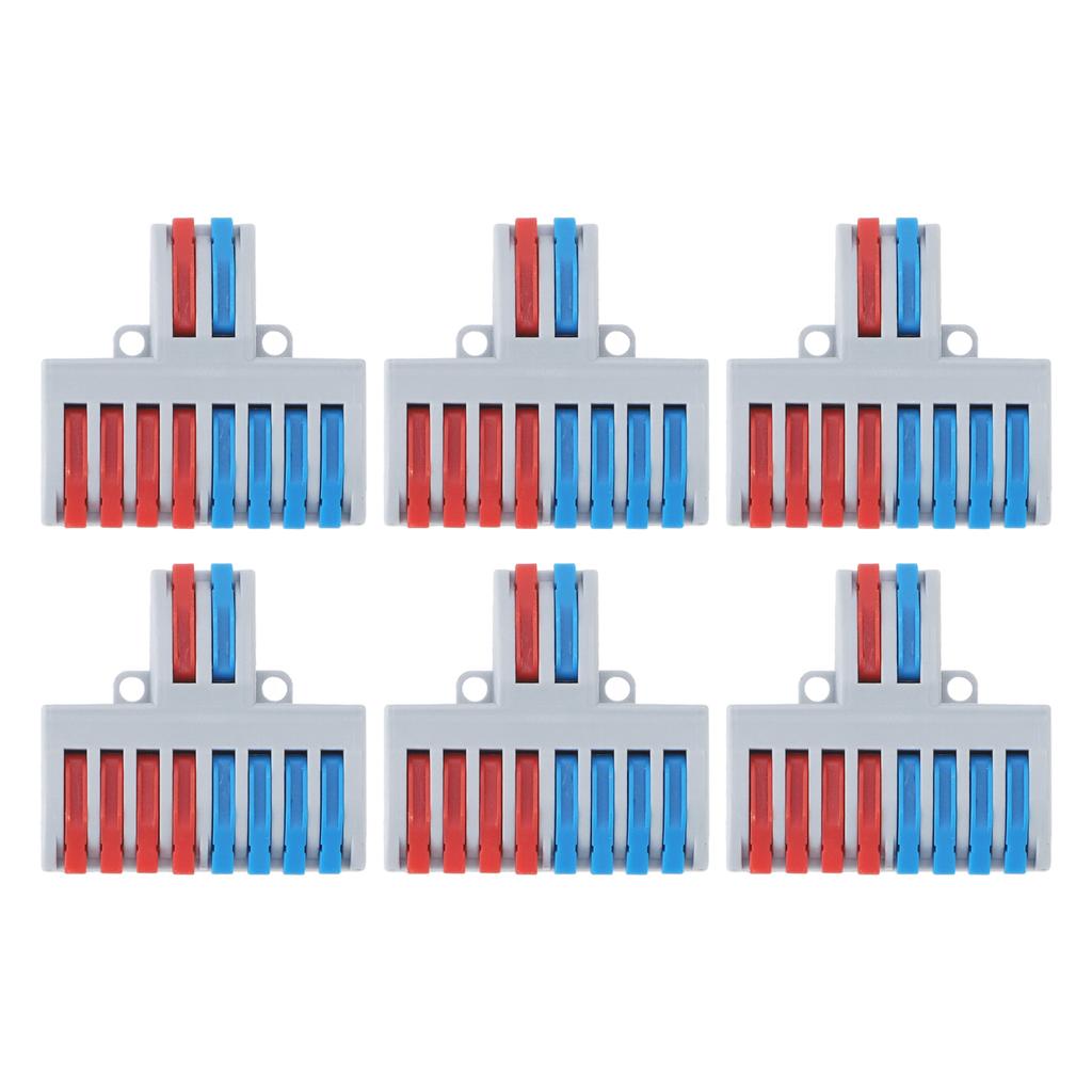 6PCS 2 In 8 Out Terminal Blocks 8 Way Butt Terminals Lever Electrical Wire Splicing Connectors 10mm Stripping
