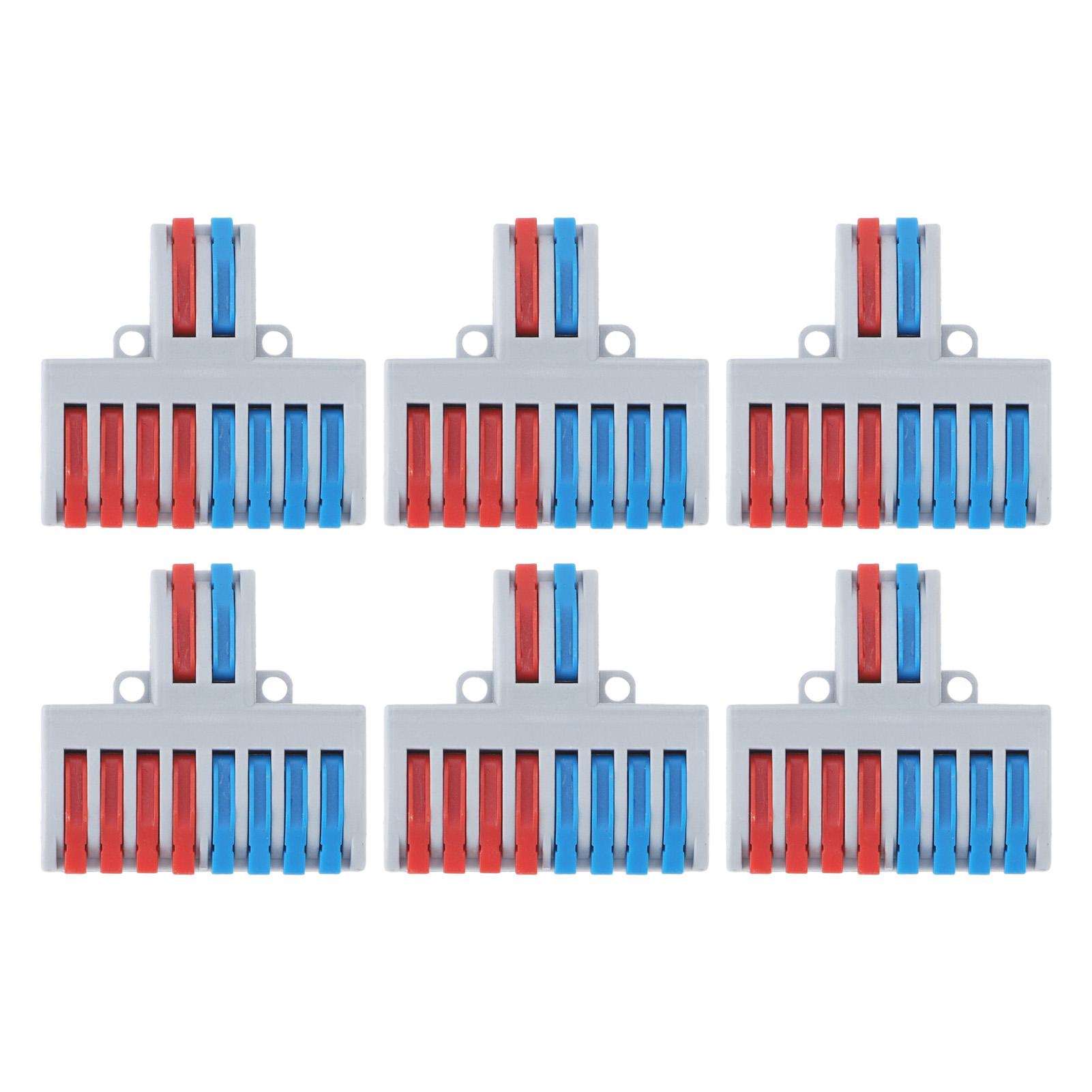 

6PCS 2 in 8 Out Terminal Blocks 8 Way Butt Terminals Lever Electrical Wire Splicing Connectors 10mm Stripping