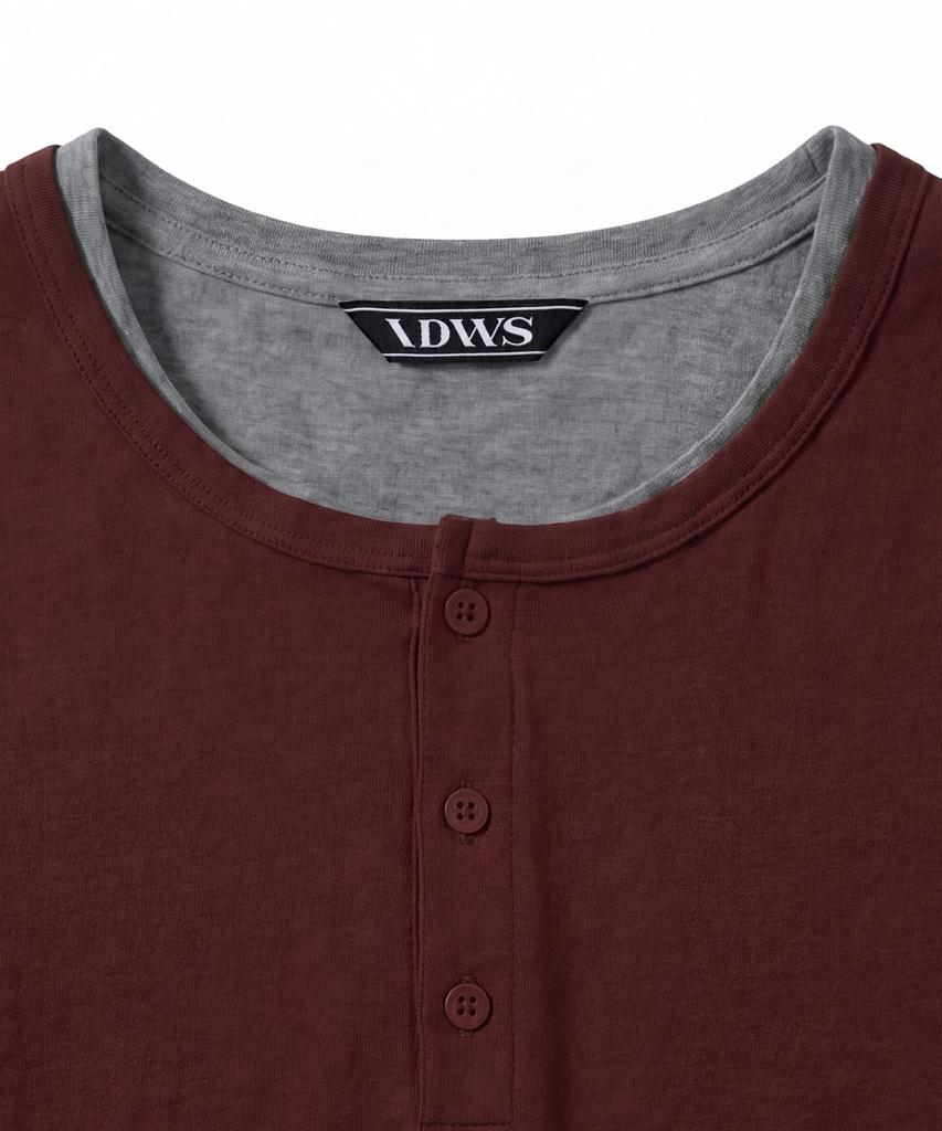 IDWS Layered Henley Neck T-Shirt Burgundy