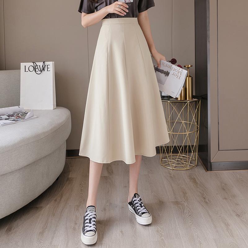 Women's High Waist A-Line Drape Midi Skirt for Autumn