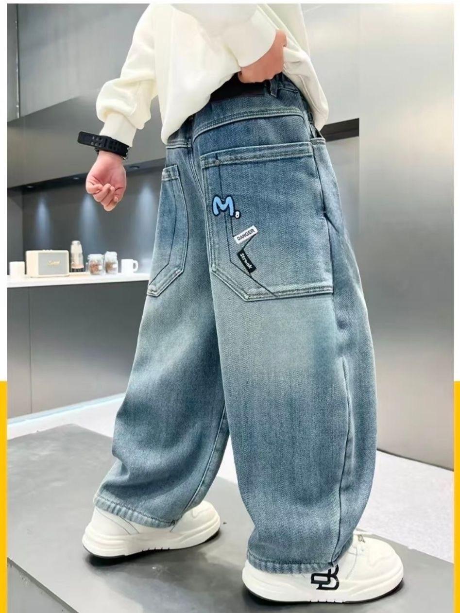 Zhongda Boys  Stylish Loose Harem Pants - Soft, Versatile, and Handsome Curved Design 130 cm