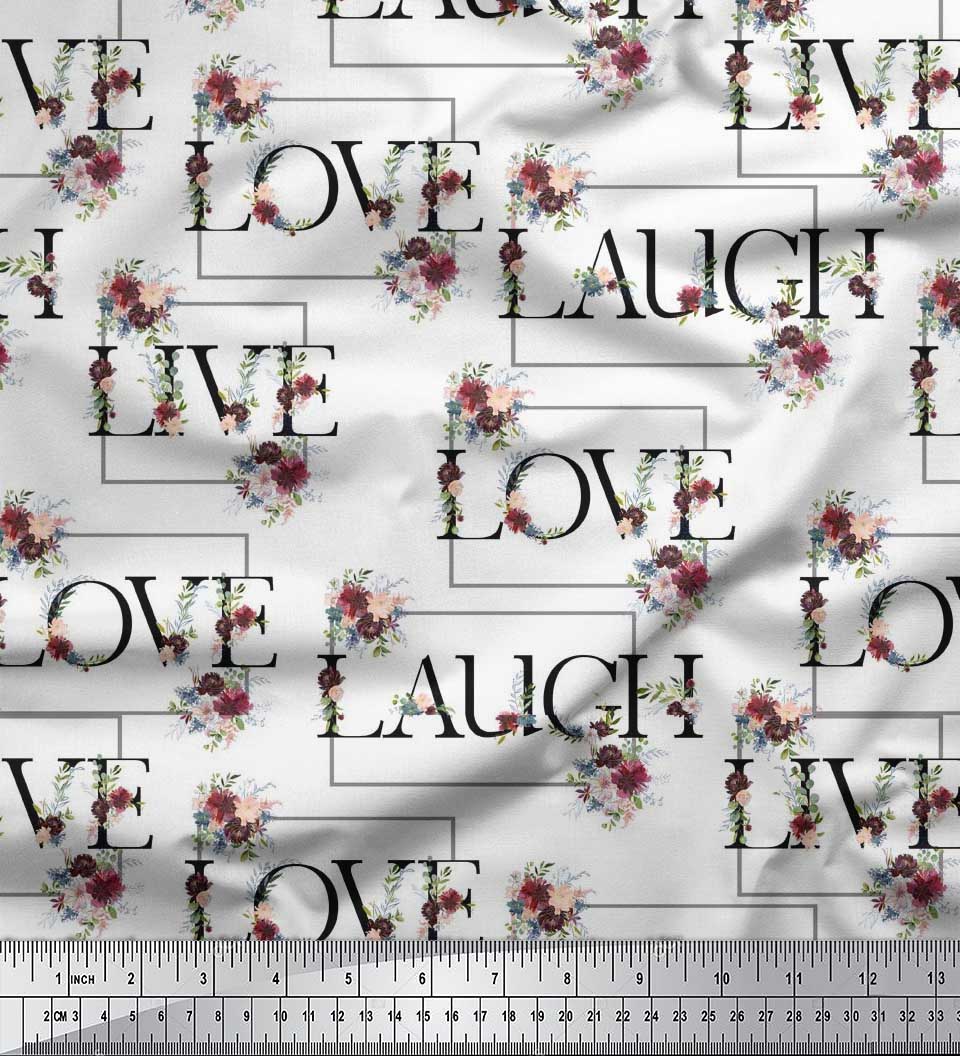 

Шовкова тканина Soimoi Satin Floral Love Text Print Швейна тканина 42 дюйми 46 Inch Wide - Rayon Crepe білий