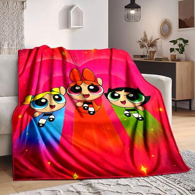 1pc Powerpuff Girls Blanket Lightweight Flannel Throw For Sofa, Bed, Travel, Camping, Livingroom, Office, Couch, Chair, And Bed
