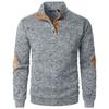 Men's Stand Collar Sweatshirt Jacket Knit Elbow Patch Casual Jacquard Cardigan Hoodie
