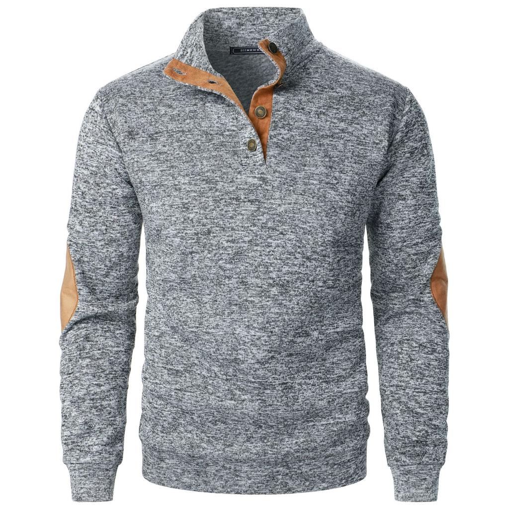 Men's Stand Collar Sweatshirt Jacket Knit Elbow Patch Casual Jacquard Cardigan Hoodie