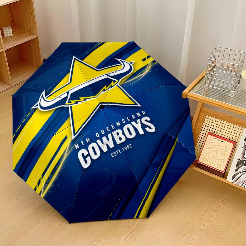 North Queensland Cowboys Print Auto 8?Ribs Folding Umbrella Wind Resistant Lightweight Automatic Umbrella For Daily Travel