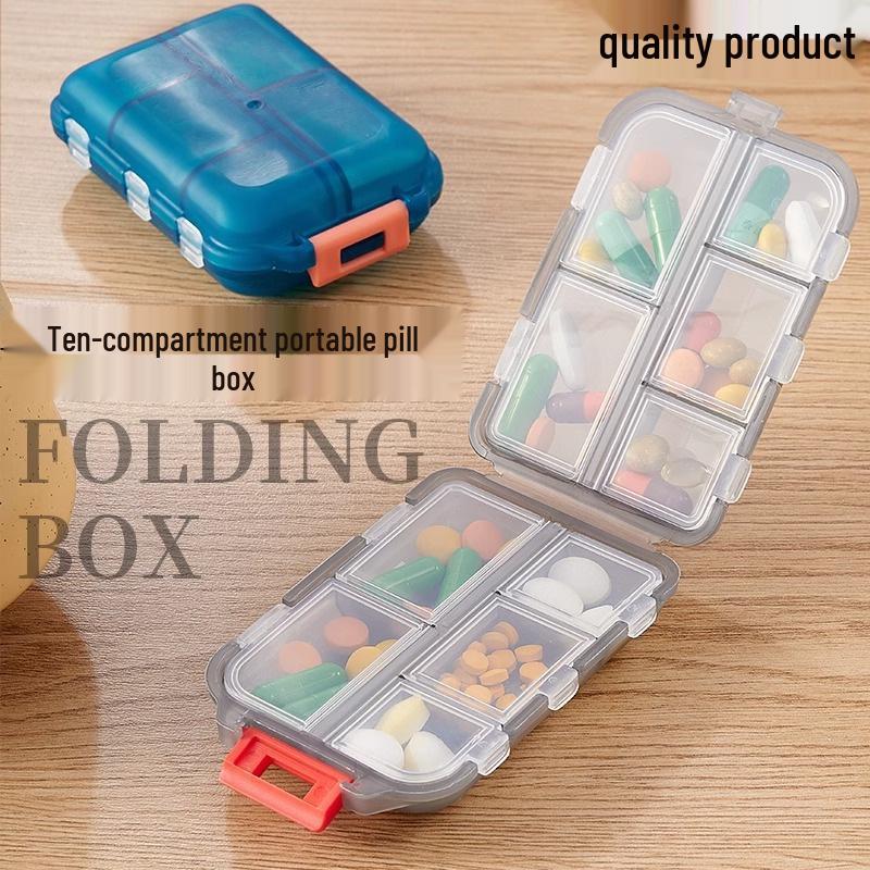 Compact Double-Layer Travel Pill Case: Portable Foldable 10-Compartment, Sealed Moisture-Proof Box for On-the-Go.